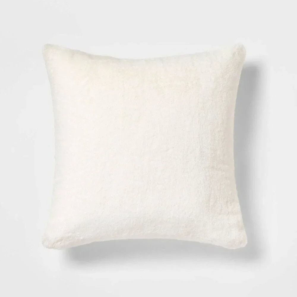 Threshold Oversized Faux Rabbit Fur Square Throw Pillow Cream